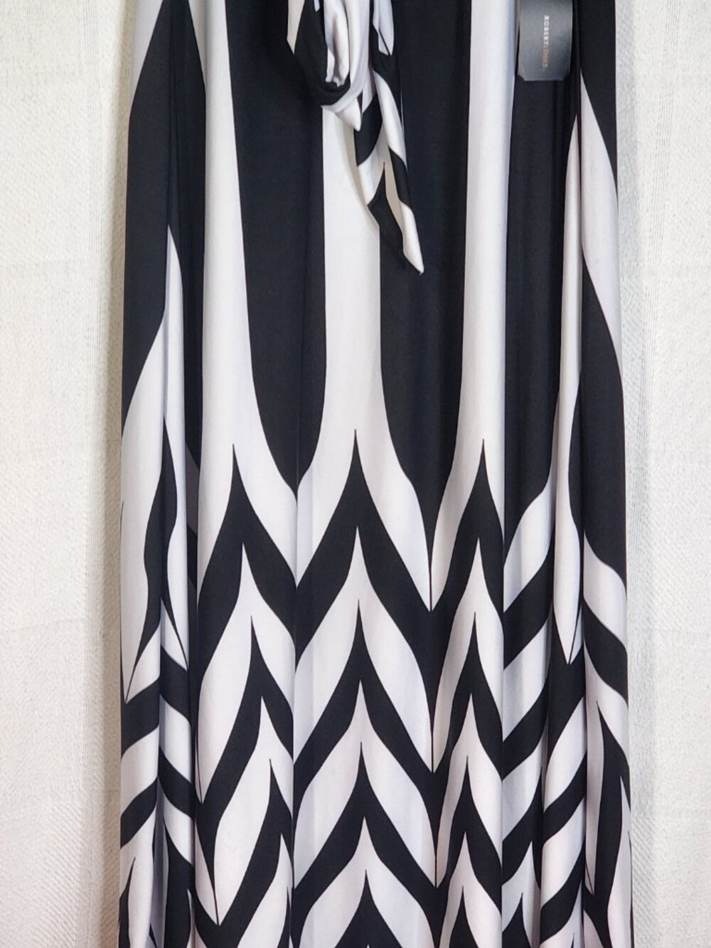 Robert Louis Black and White Pattern Poly Span Tie Front Dress Skirt Size Large - Picture 4 of 16